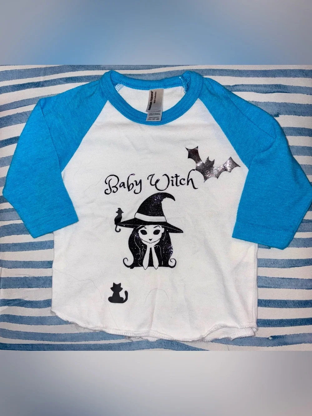 American Apparel Baby Witch Raglan Tee - White & Blue